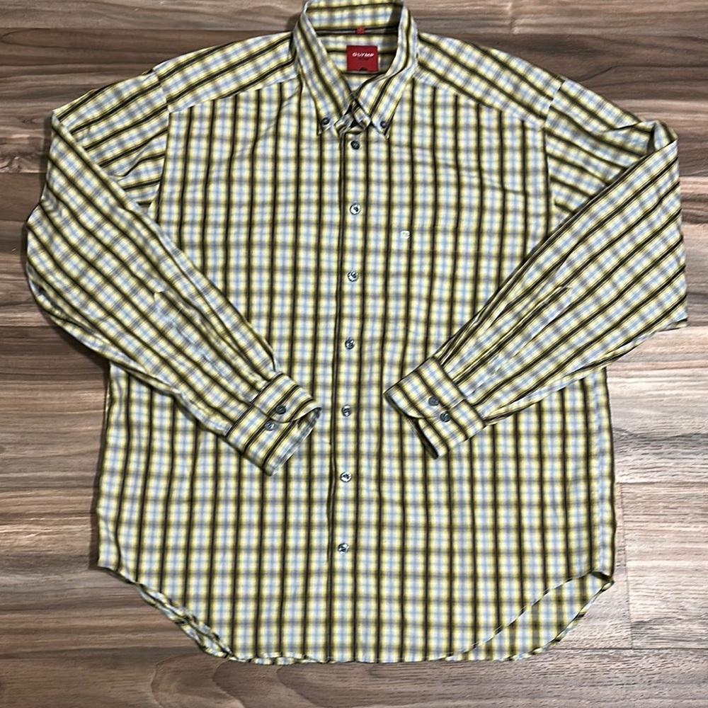 Olymp Novum Button Down Shirt Long Sleeve Blue Yellow Plaid Men’s Size Large